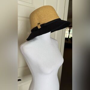 SCALA Collezione Cotton/Paper Straw Hat Adjustable/Collapsible Tan/Black NWOT
